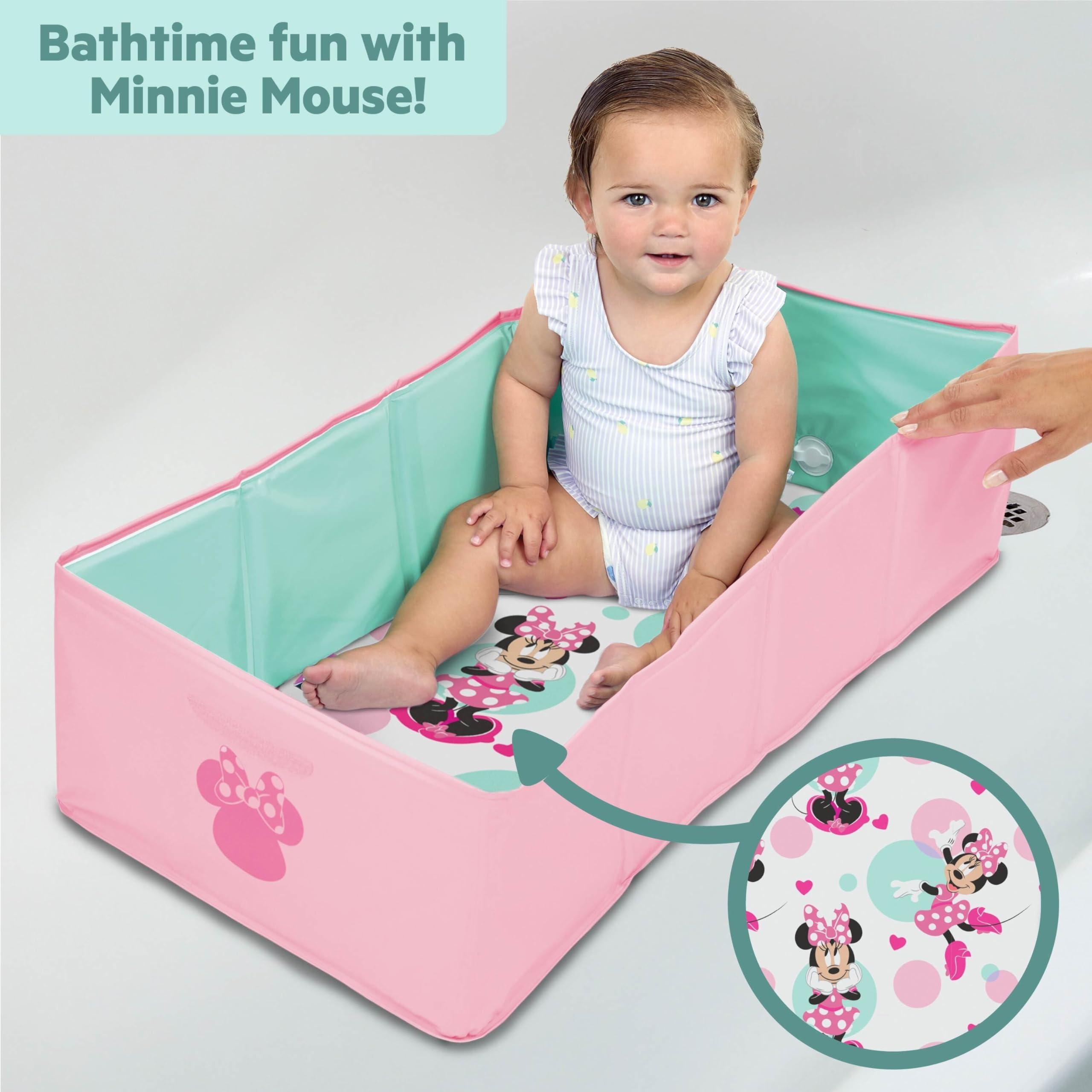 Bright Starts, Disney Baby Tuckaway Vaschetta Bagnetto Neonato Pieghevole, Vasca Neonato Bagnetto Portatile, per Uso Interno/externo, Adatta 12 Mesi-5 Anni, Rosa Minni