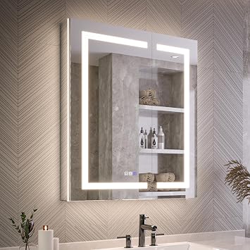 Recessed Medicine Cabinet with Lights, 30x36 Lighted Medicine Cabinet with Mirror, 5XMagnifier, GFCI Outlet, Soft-closed, Front&Backlit, Anti-Fog, Dimmable&Tunable, Sensor Lights, Adjustable Shelves