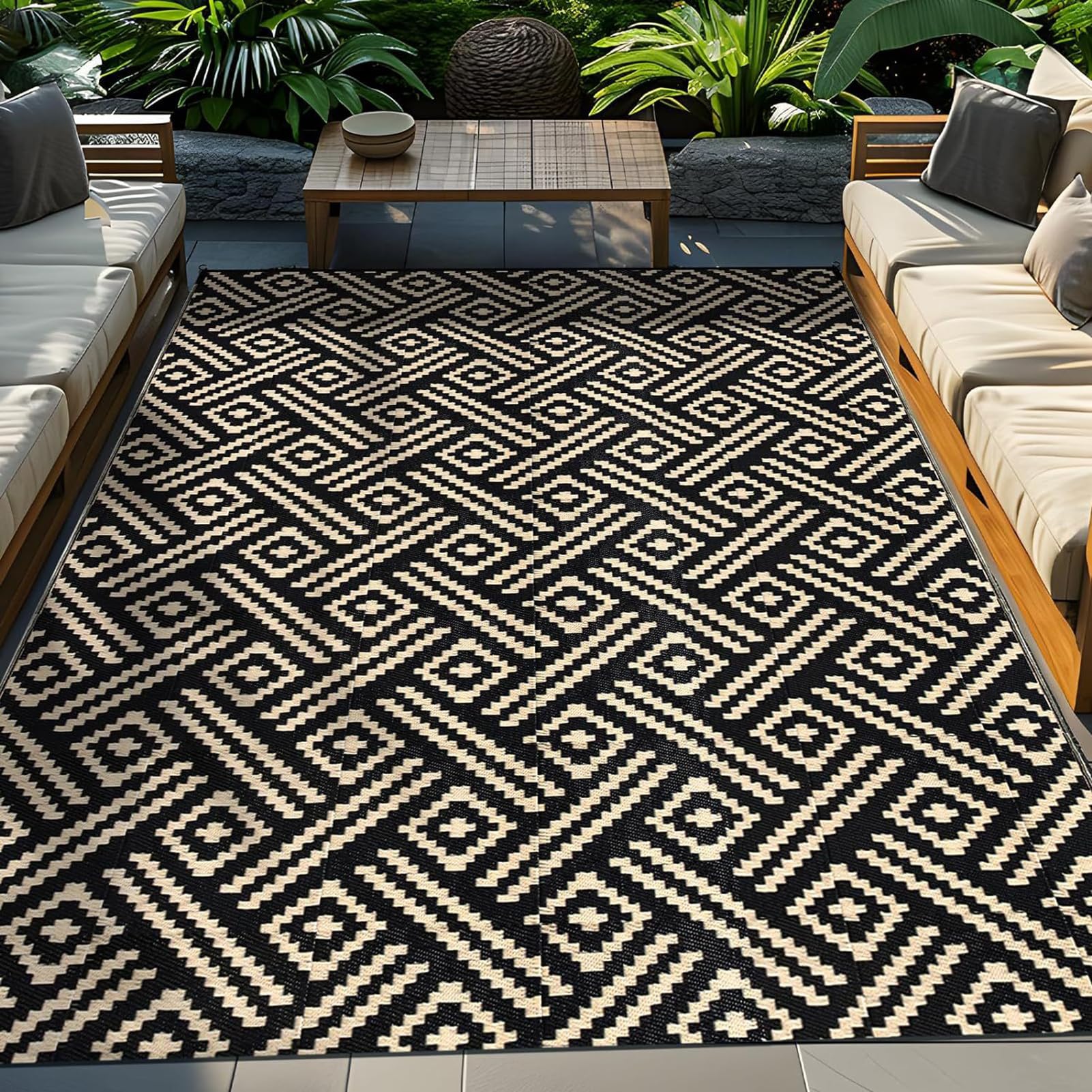 HGTRH Outdoor Rugs for Patio Furniture, Balcony Rugs Outdoor Apartment 4x6, Washable and Stainproof Outdoor Rug for Small Patio Balcony 3x5 Geometric Outside Carpet Picnic Camping Mat