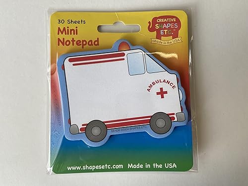 SHAPES ETC. Mini bloc de notas ambulancia original de 3 x 3 pulgadas, 35 hojas en el bloc de notas inspiradas en proyectos de manualidades en