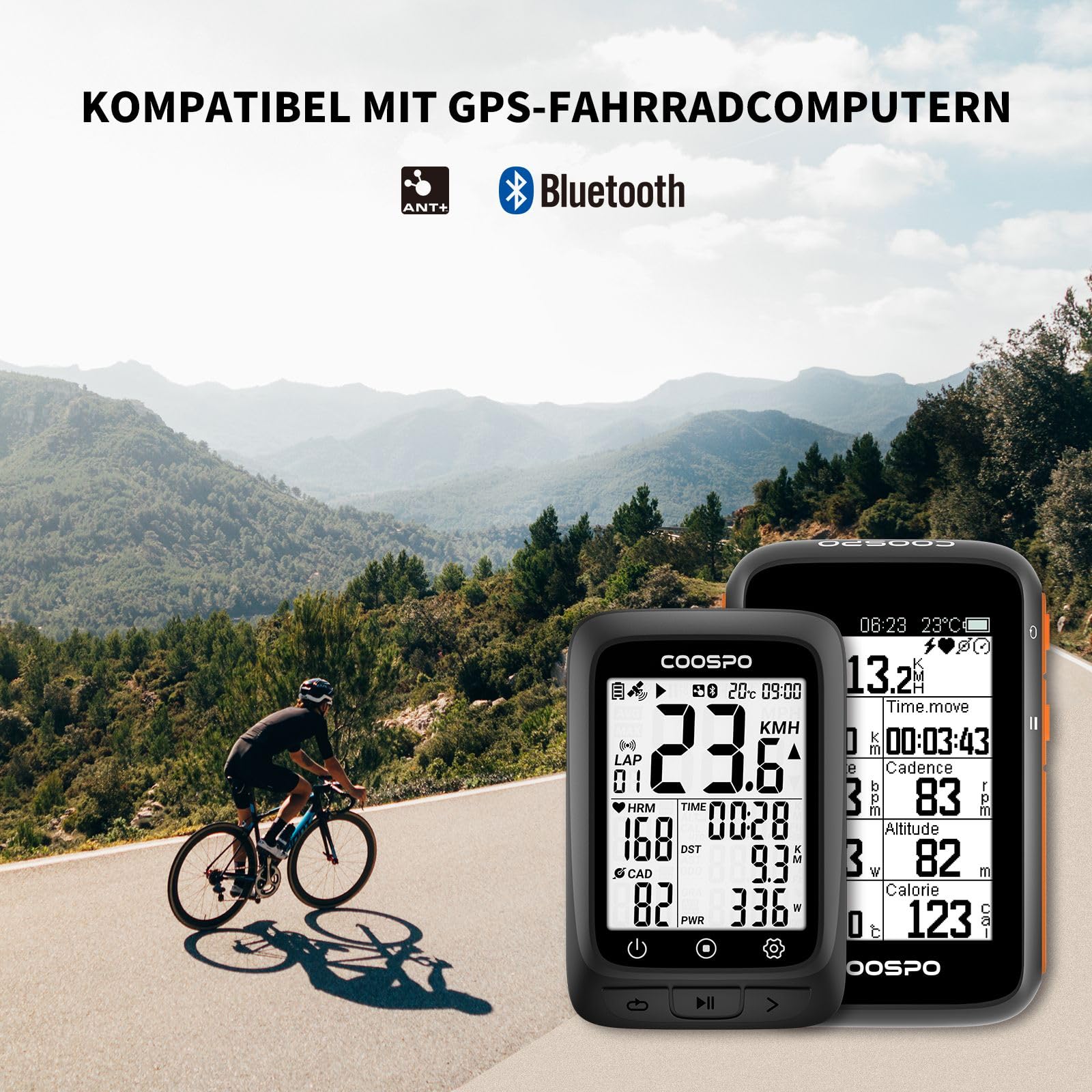 COOSPO BK9 Geschwindigkeitssensor/Trittfrequenzsensor Bluetooth5.0 ANT+, Drahtloser Fahrraddrehzahlsensor RPM Speed Sensor IP67 Wasserdichter Low Energy Technologie