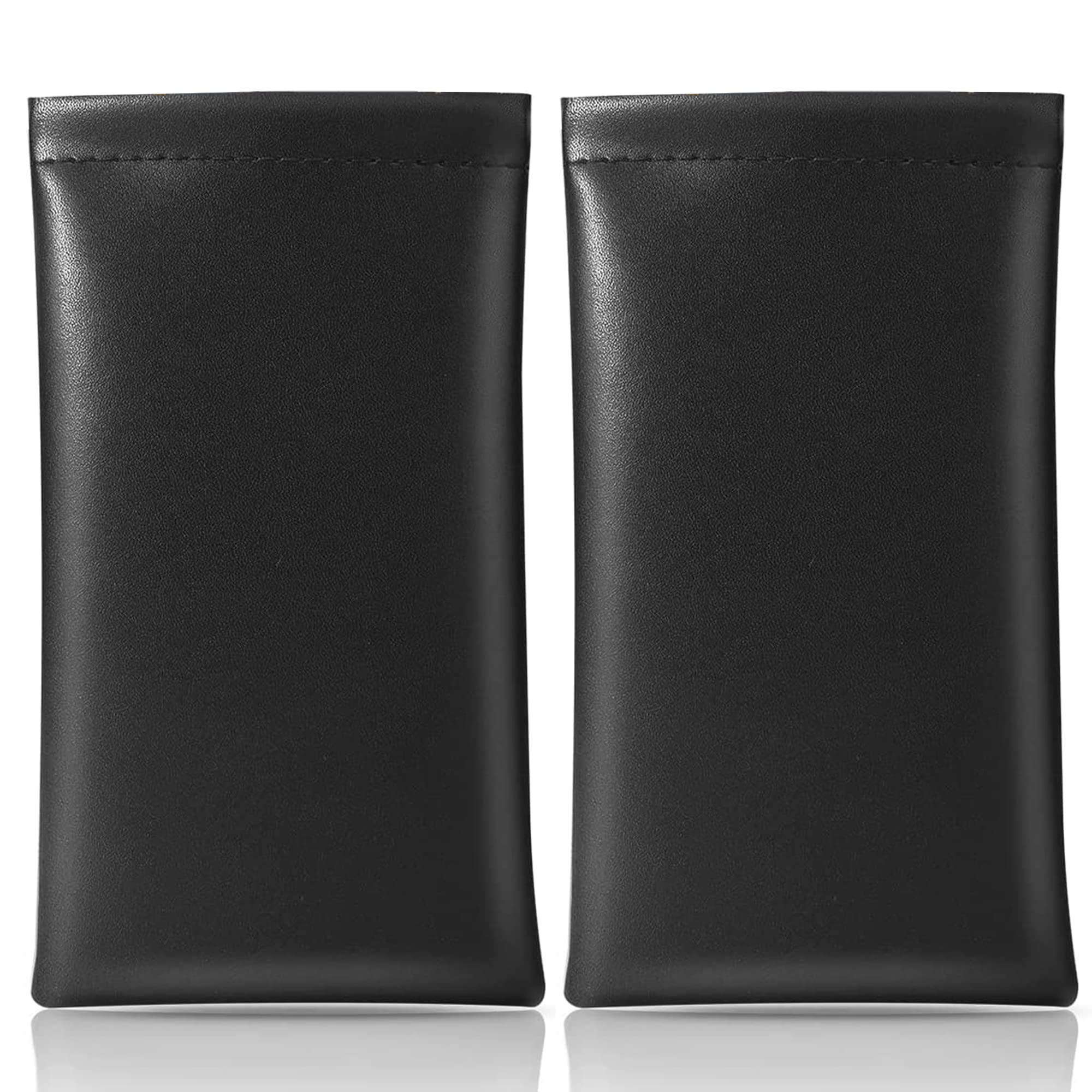 Pipjoy Unisex Black 2 Pack Squeeze Closure Premium Leather Sunglasses Eyeglasses Storage Pouch (Black)