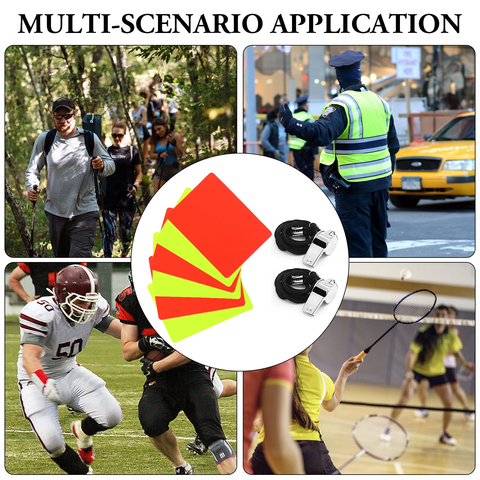 Juego de 6 cartas rojas y amarillas para árbitro de fútbol con 2 silbatos deportivos con cordón, accesorio indispensable para cualquier juego de fútbol