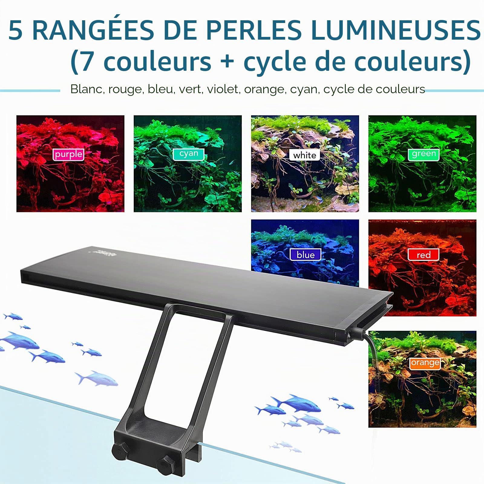 hygger Éclairage Aquarium à Spectre 24/7 Lumière LED Réglable pour Aquarium, 14 W Spectrum Led Light avec 7 Couleurs, Plusieurs Modes, Timer Luminosité Réglable