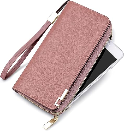 VANNANBA Cartera larga para mujer, de piel auténtica, con cremallera, organizador de gran capacidad, cartera de acordeón