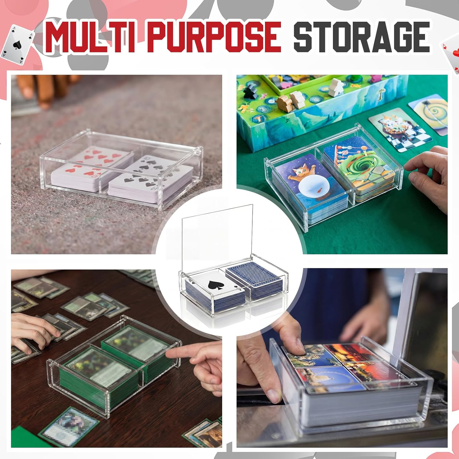 Yinkin 2 Pcs Acrylic Double Playing Card Deck Case Transparent Storage Playing Card Holder for Poker Bridge Game Cards