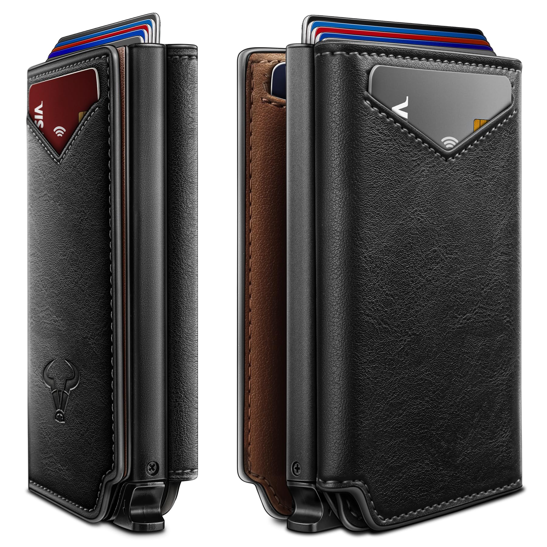 BULLIANT Men Slim Leather Wallet Metal Case Money Clip-Magnetic Closure
