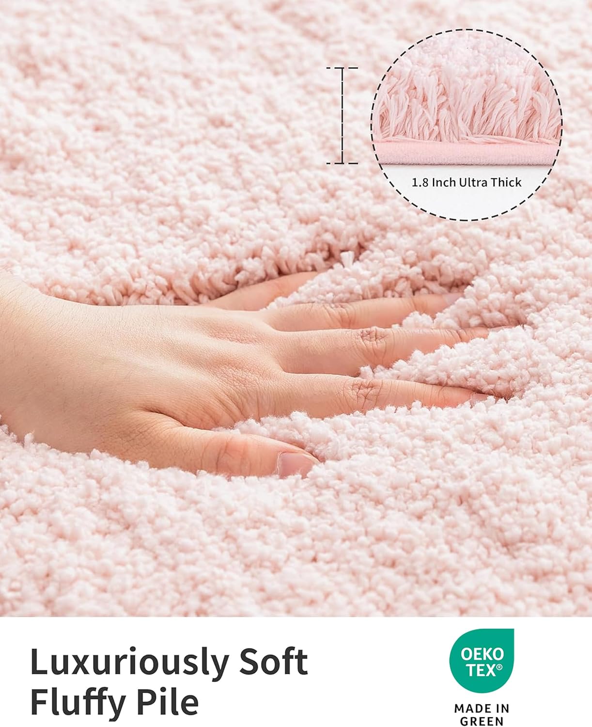 ILANGO Pink Bathroom Rugs 48" × 24" Non Slip & Super Absorbent Extra Thick Soft, Washable Bath Mat for Floor, Microfiber Plush Shaggy Bath Rug with Rubber for Bathtub Shower Room Sink