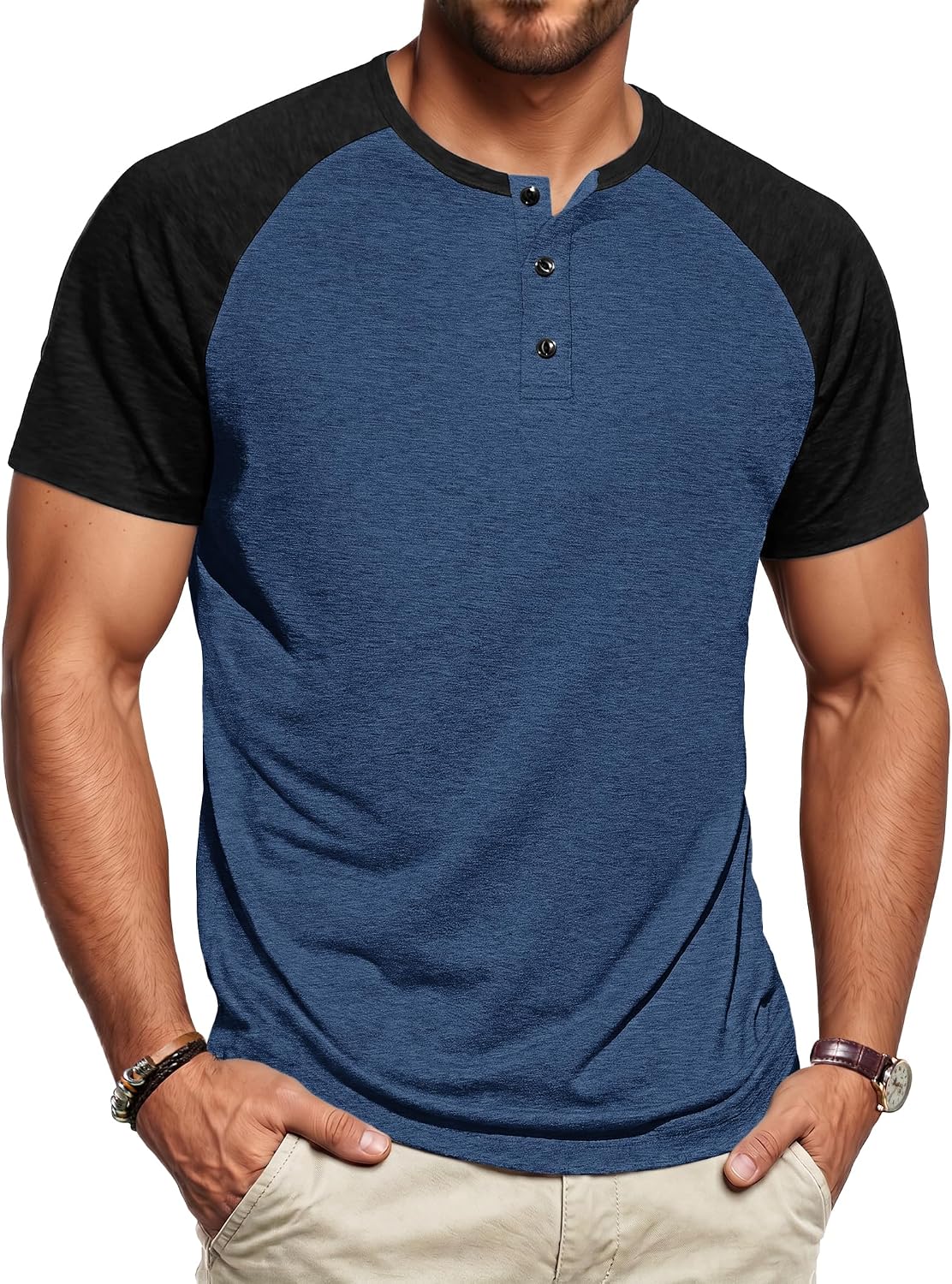 Mens Henley Shirts Cotton Short Sleeve Beach Casual...