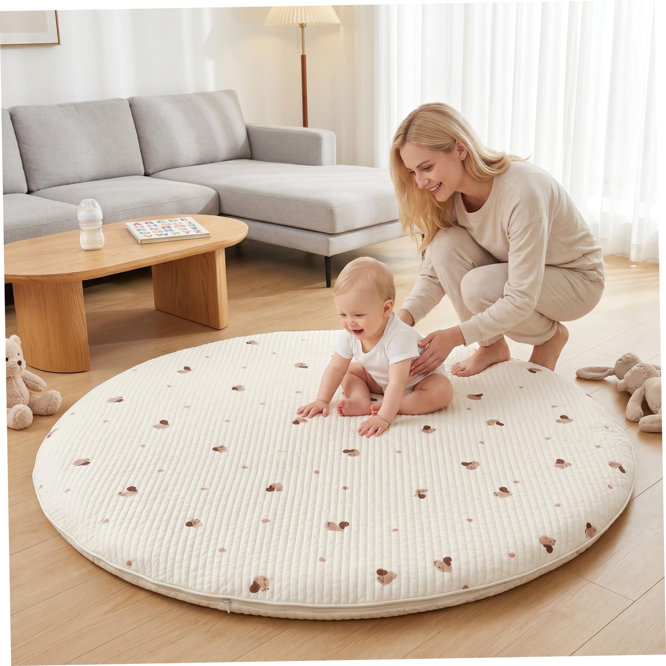 Faticenic Round Baby Play Mat, Crawling Mat – Thickened Cushion, Detachable Washable Nursery Rug For Infants & Toddlers, Crawling, Garden Décor