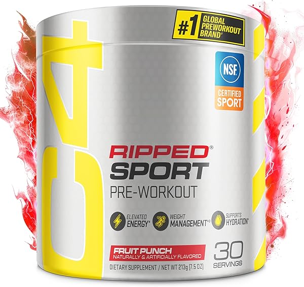 Cellucor C4 Ripped Sport Pre Workout Powder Fat Burner - NSF Certified for Sport + Sugar Free Preworkout Energy Supplement for Men & Women - 135mg Caffeine + Weight Loss - Fruit Punch, 30 Servings