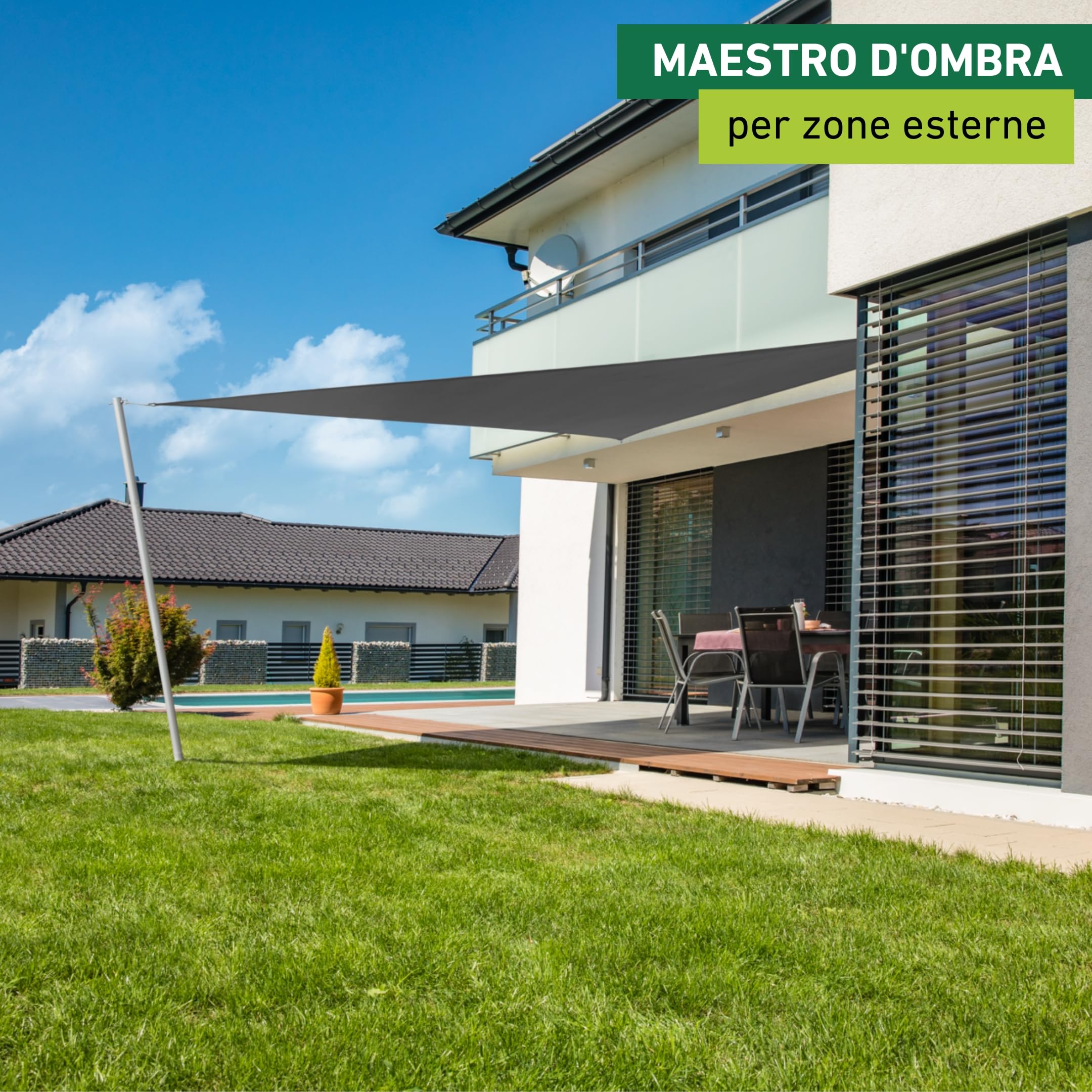 Windhager Cannes 10715 - Tenda Parasole Triangolare, 4 x 4 m, per Giardino e terrazzo, Resistente ai Raggi UV e alle intemperie, Colore: Antracite