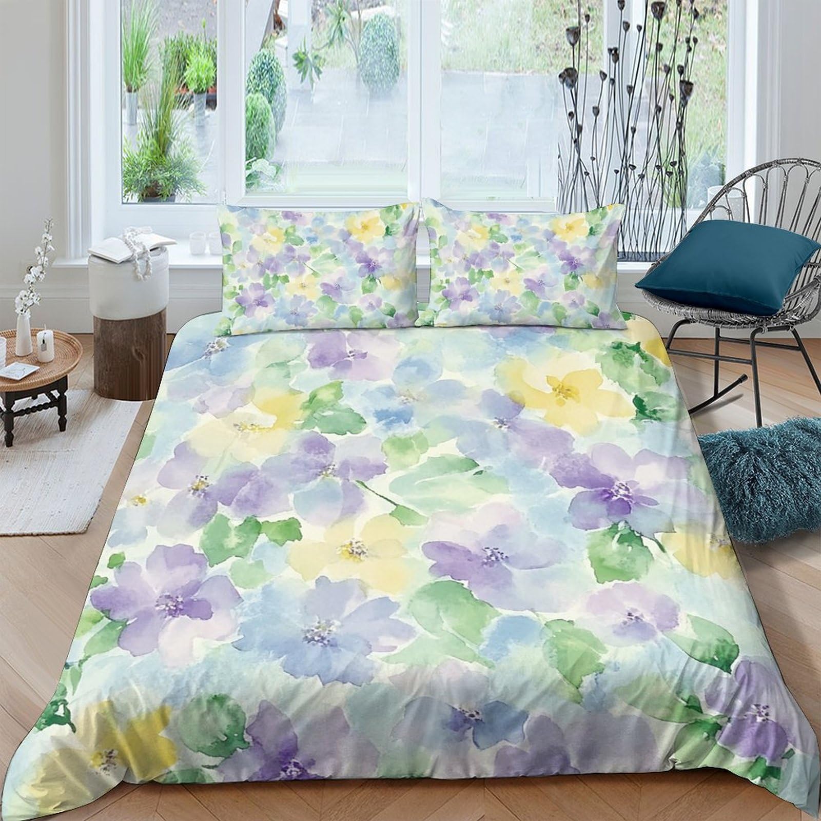Ctjqhvkz Style-3 3D Printed Watercolor Floral Fitted Sheet Microfiber Soft Pastel Leaf Bed Sheet For Bedroom Guest Room Decor Single（135X200cm）
