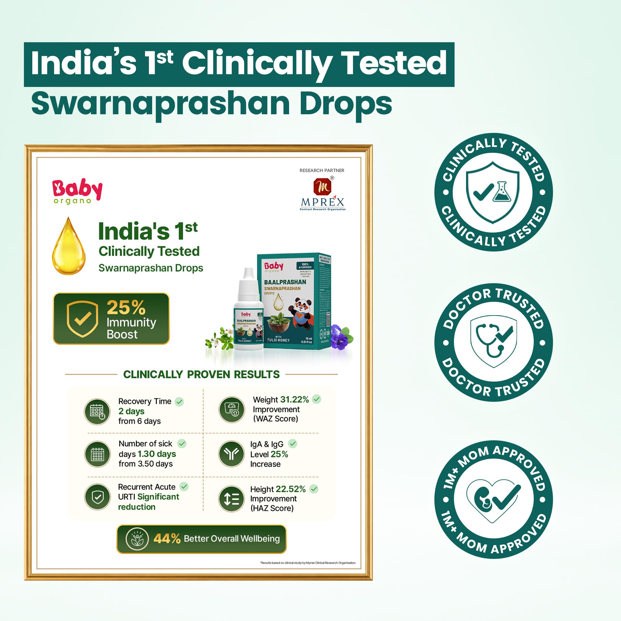 BabyOrgano Swarnaprashan Drops for Kids | Suvarnaprashan 24K Gold Drops | Swarna Bhasma, Brahmi, Shankhpushpi, Vacha & Tulsi Honey | Immunity, Brain & Growth | 100% Ayurvedic | 0-15 Yrs | 15ml (Pack of 1) 2