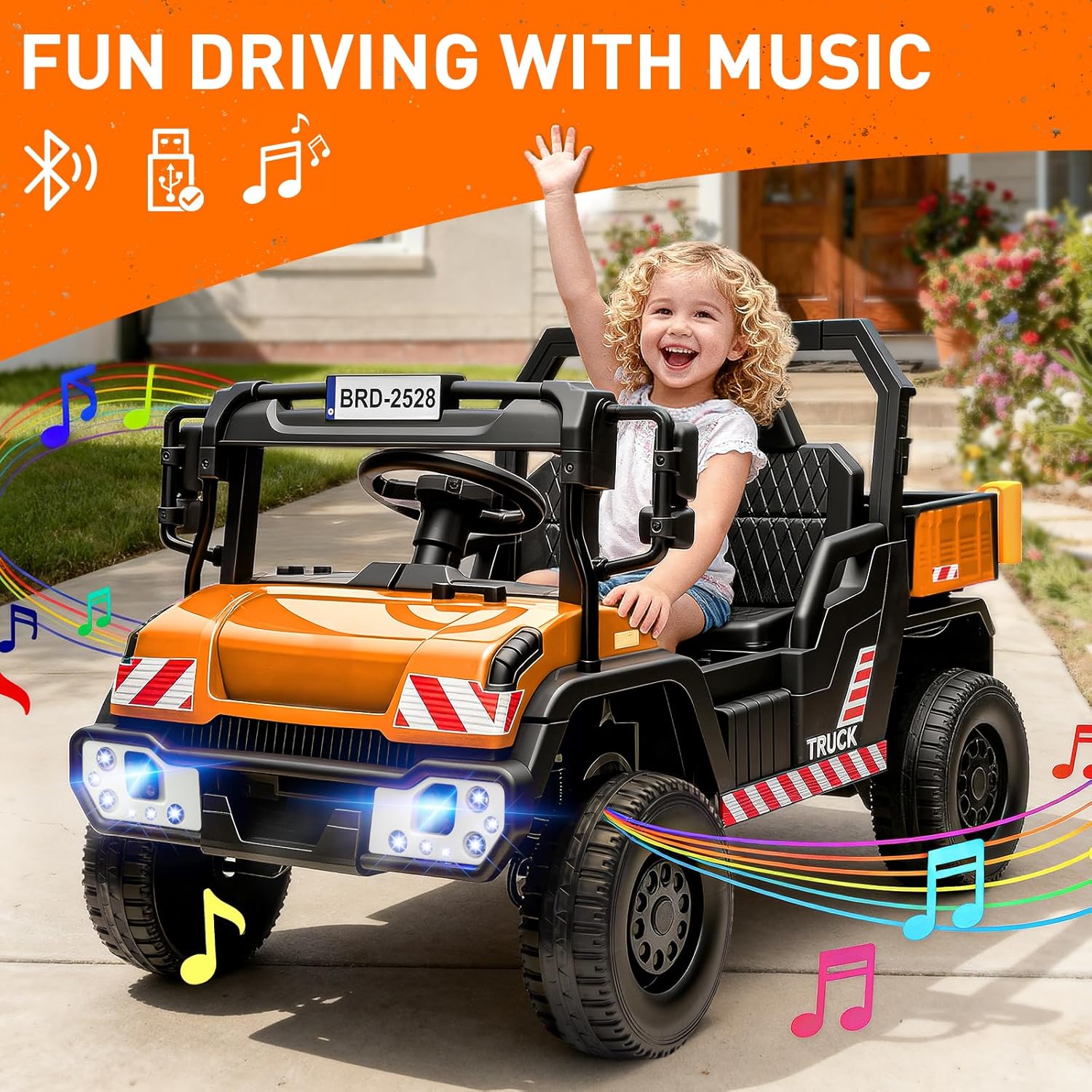 MINIATURE MOTORS 24V Kids Ride On Dump Truck Car, 2X55W Motors, 3.7mph Max Speed, Electric Dump Bed, Shovel, Remote Control, Bluetooth Music, Toddlers Construction Vehicles Gift for Boys Girls-Yellow