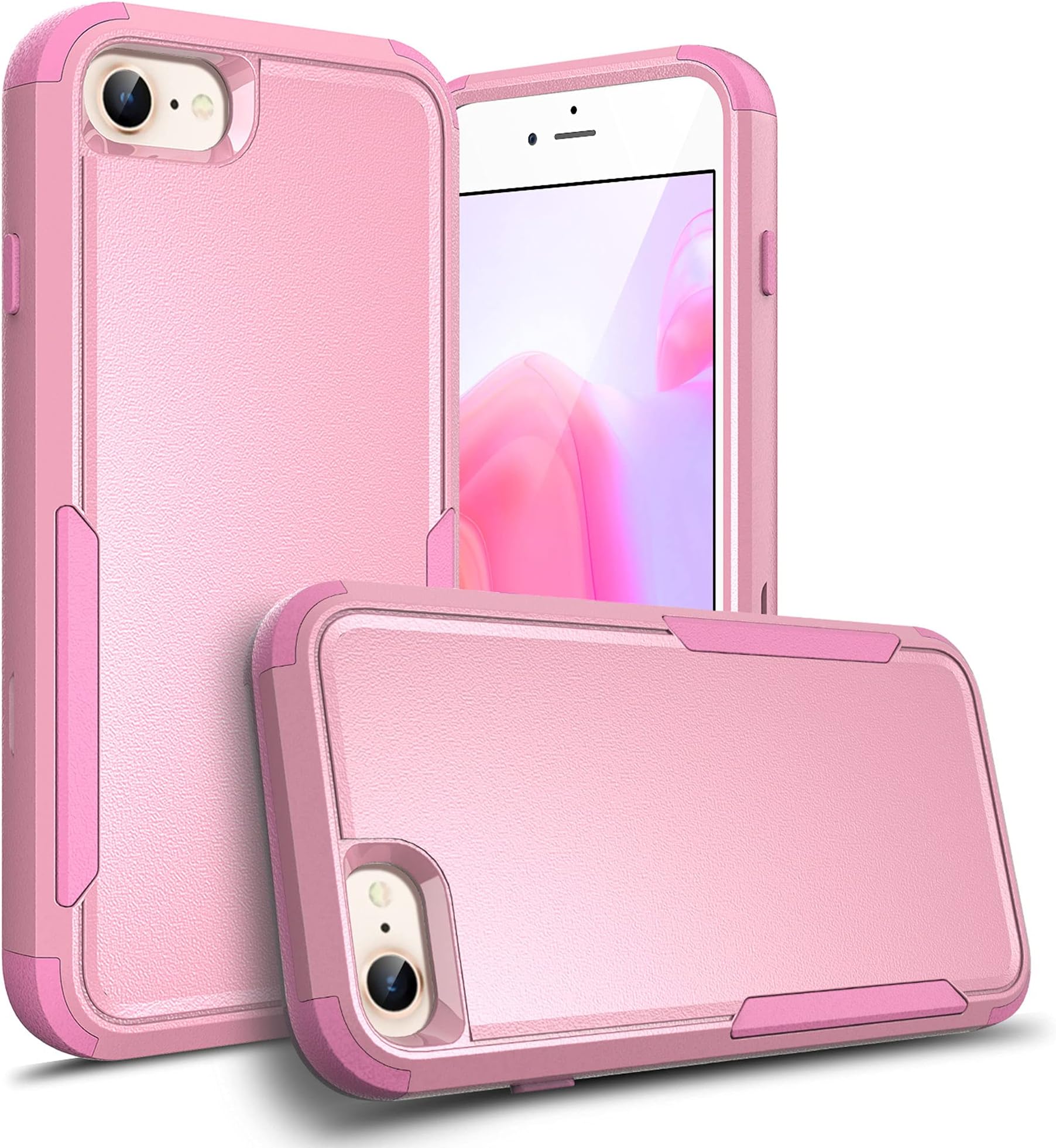 ULAK Compatible with iPhone SE 2020 Case (4.7 inch) / iPhone 8 7 6 Case, Heavy Duty 3 in 1 Shockproof Protective Phone Cover Anti-Scratch Drop Protection Bumper Case for Men Women Girls, Pink