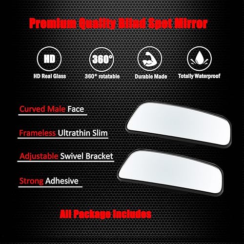 Miniatura 7 de Ampper Espejo rectangular de punto ciego, carcasa de ABS de vidrio HD, convexo, gran angular, espejo retrovisor para automóvil, SUV y camión (marco,