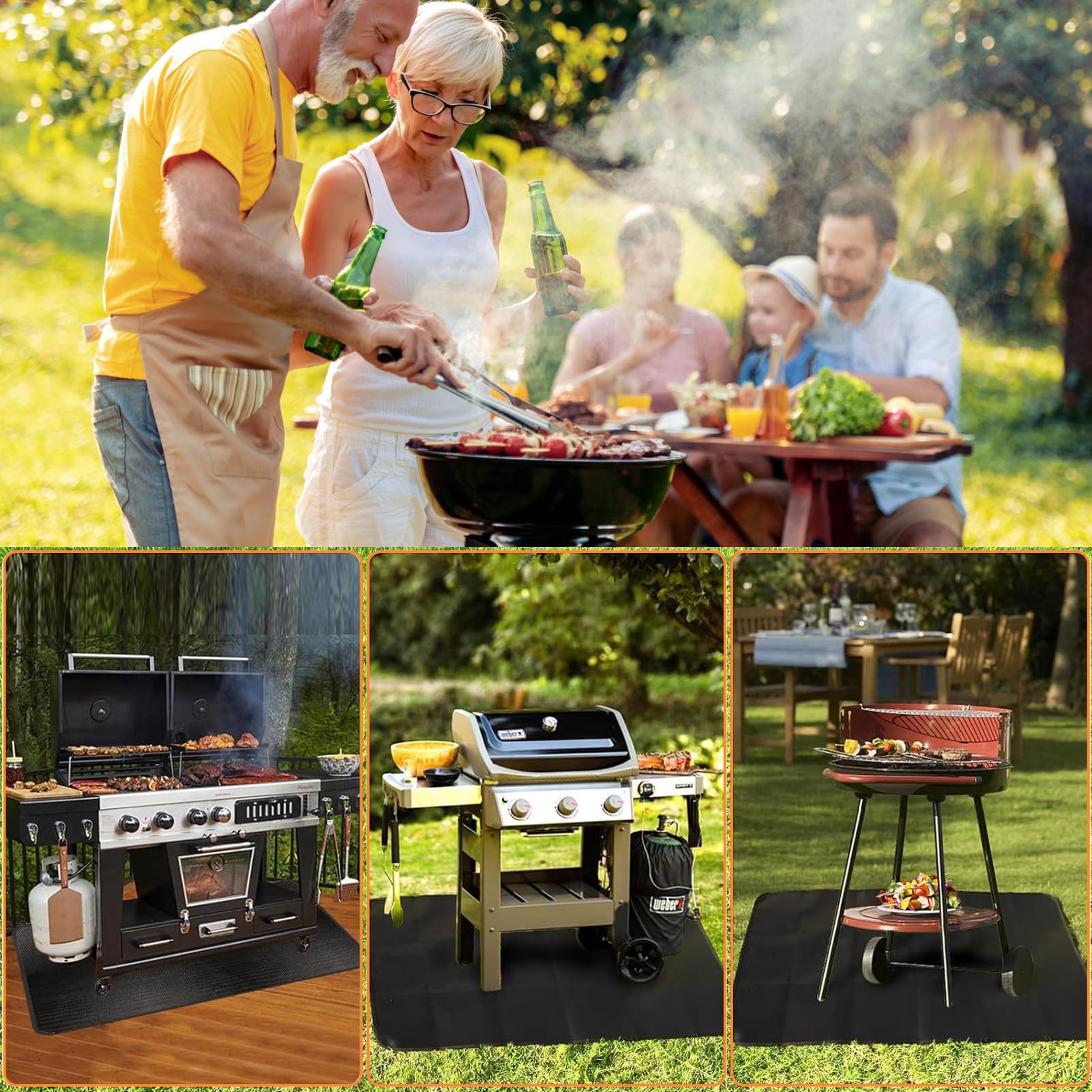 Grillmatte Bodenschutz 193x132cm, Grillteppich Outdoor Feuerfeste Unterlage Extra Groß Grillunterlage Bodenschutzmatte Faltbare Grillunterlage für BBQ Grill Kamin Boden Rasen