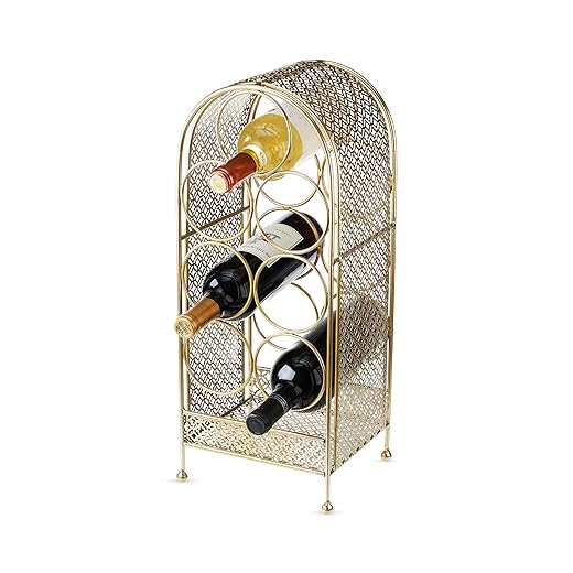 Twine Trellis Rack, Holds 14 Bottles Gold Countertop Wine Storage, Cast Iron, Set of 1