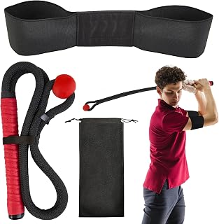 Golf Rope Swing Trainer Set-Golf Swing Training Aid,Improved Golfers Swing and Master Tempo,Golf Gifts for Men Golfers,Included Swing Correcting Arm Band&Rope Trainer with Weighted Ball