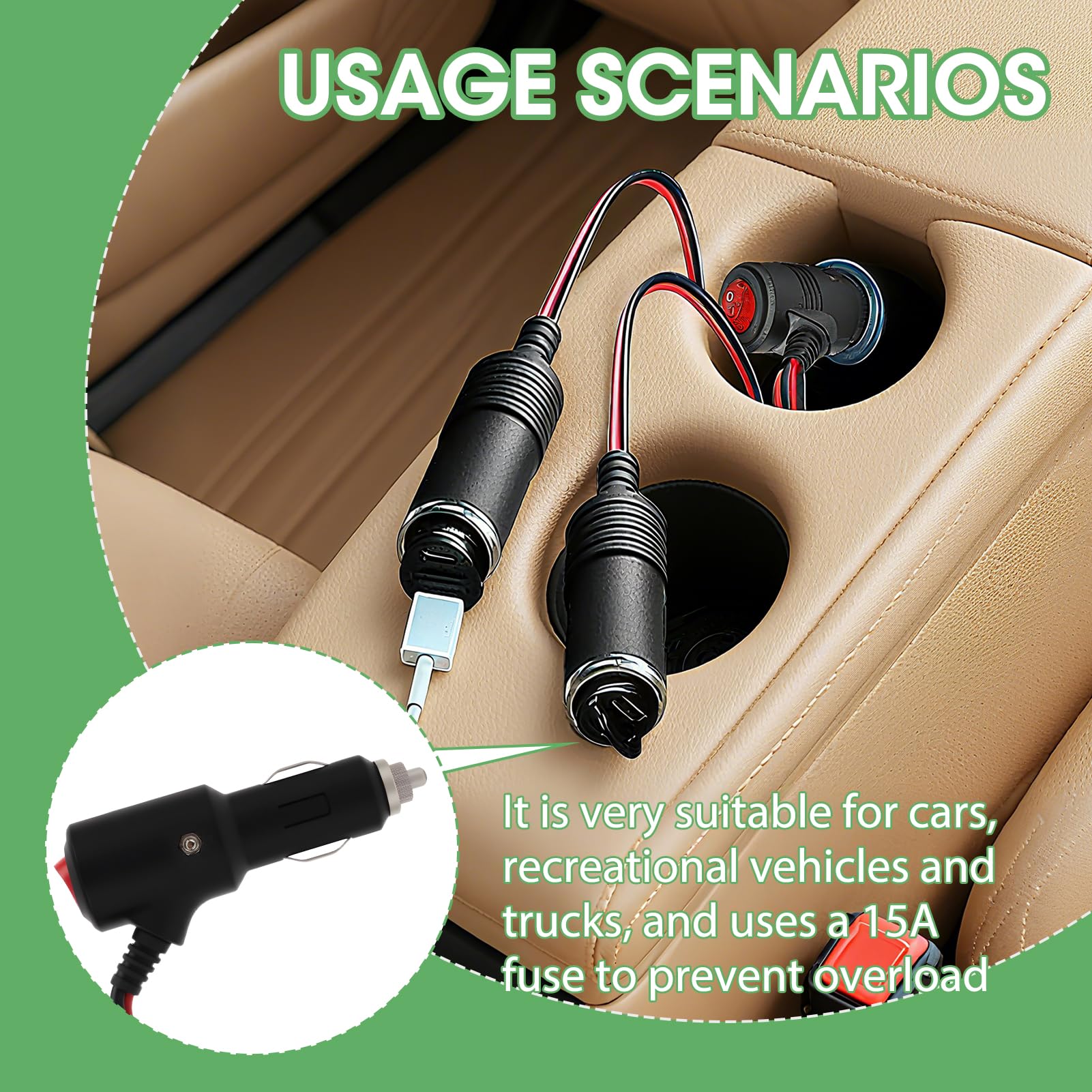 2.0M 12V Cavo di Prolunga Automobilistico con Interruttore On/Off per