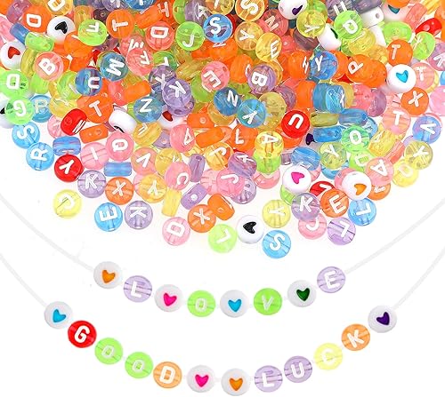 Cuentas de letras coloridas, 820 cuentas acrílicas del alfabeto de la A a la Z para pulseras, pulseras de amistad, kit de cuentas de arcilla