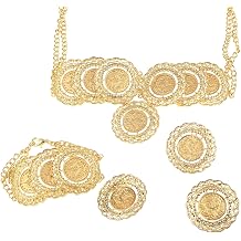 Gold Plated Antique Coins Stamps Jewelry Set Ethiopia African Necklace Bracelet Earring Ring