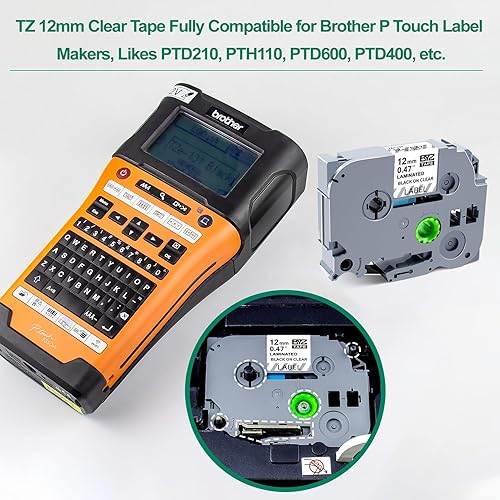 Miniatura 4 de Paquete de 2 cintas para etiquetadoras TZe-131 de 0.472 in 0.47 laminadas transparentes, compatibles con Brother P Touch TZe-131 Negro sobre cinta
