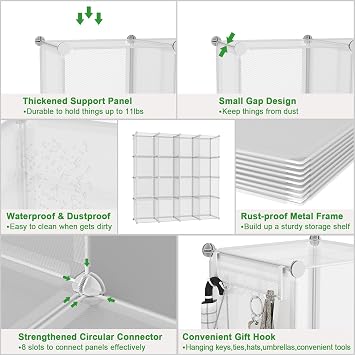 C&AHOME Cube Storage Organizer, 16-Cube Shelves Units, Plastic Storage Cubes, DIY Closet Organizer, Modular Closet Storage Shelf Ideal for Home, 48.4 L 12.4 W 48.4 H Transparent Twill UPCS16T