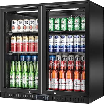 Back Bar Cooler with 2 Glass Doors, 7.4 Cu.ft Under Counter Height Beverage Refrigerator with LED Lighting, Commercial Display Bar Cooler for Beer, Wine, Soda, Drinks, ETL Approved