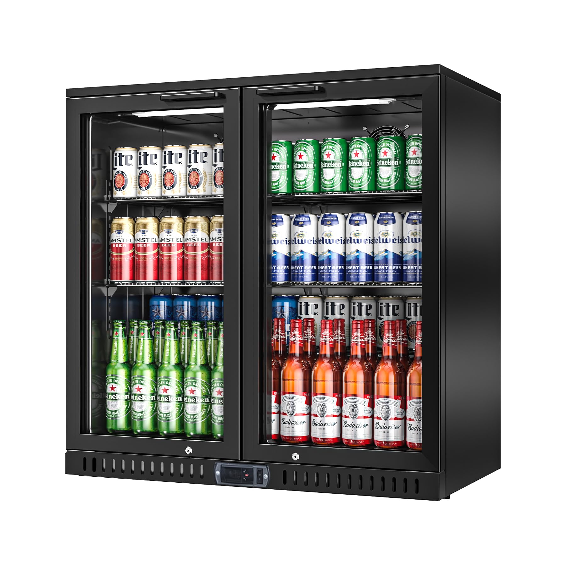 Photo 1 of Rockitch Back Bar Cooler, 7.4 Cu.ft Under Counter Beverage Refrigerator with 2 Glass Doors, LED Lighting, Adjustable Shelves, Beer Wine Soda Drink Fridge for Home Bar, Restaurant, ETL Approved