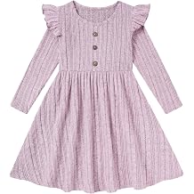 Toddler Girl Dress Long Sleeve Round Neck Ruffle Button A-Line Knitted Sweather Fall Dresses Size 2-6T
