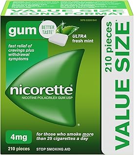 Nicorette Quit Smoking Aid, Nicotine Gum smoking cessation aid, Ultra Fresh Mint, 4mg, 210 Pieces Value Size