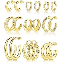 送给她的情人节礼物 - Adoyi 9 对金箍耳环套装女式扭曲 Huggie 箍耳环 14K 18K 镀金女孩情人节生日礼物轻便