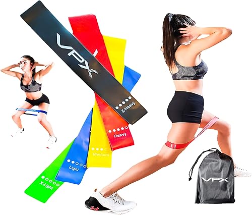 VPX Bandas de ejercicio de resistencia  Juego de 5  Hombres y mujeres  No rozaduras, látex natural, no irritante  Accesorios de entrenamiento Equipo