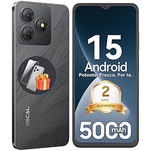 OSCAL 2025 Smartphone Android 15, 12GB + 128GB / 2TB Telefono Cellulare, 6.52″ HD + 90Hz, 5000mAh Smartphone Offerta, 13MP + 5MP, Octa Core, 4G Dual SIM / GPS / Fingerprint / OTG / 3.5mm Jack