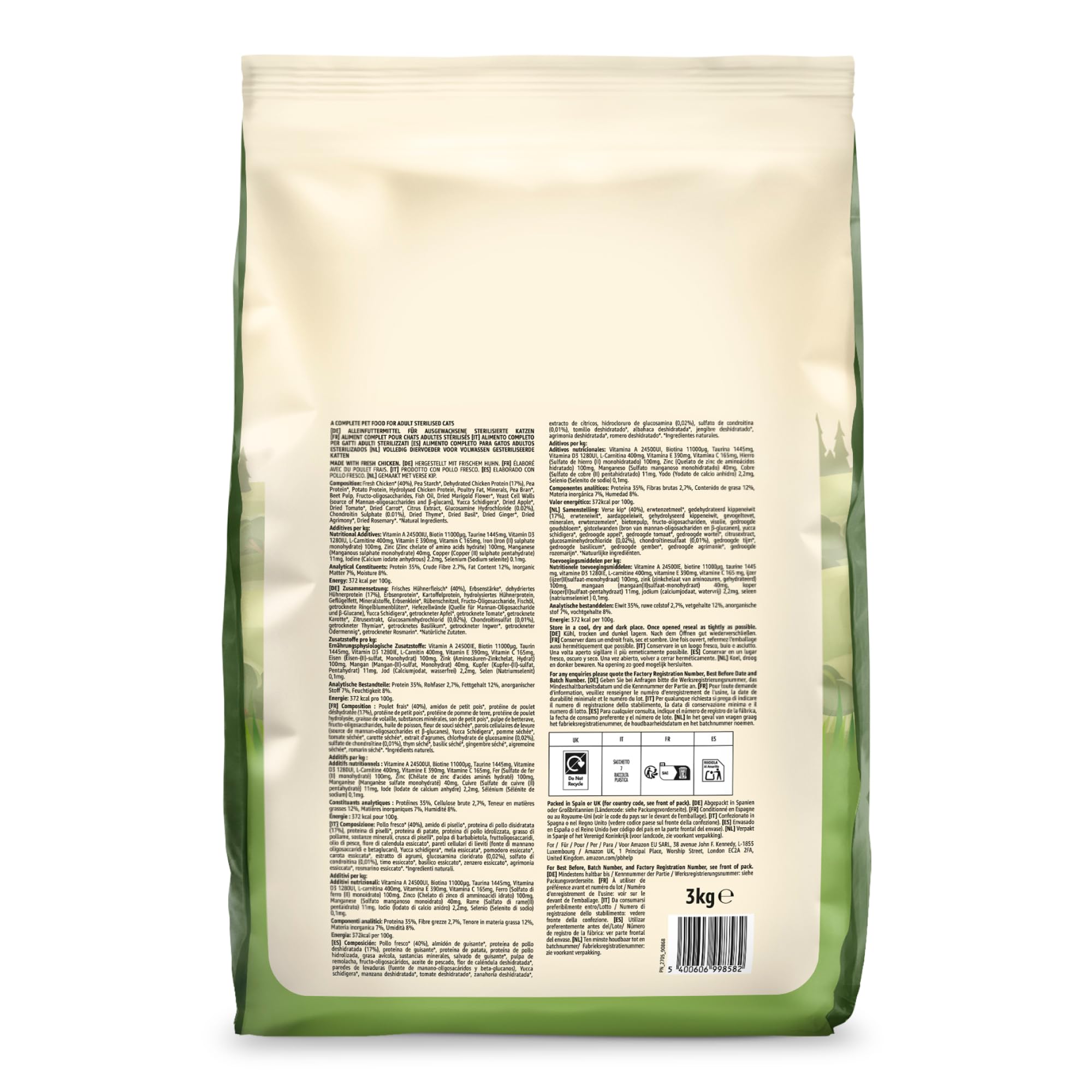 by Amazon Alimento seco para gatos adultos esterilizados con pollo fresco, receta sin cereales, 3 kg (Paquete de 1) (Anteriormente una marca Lifelong, el mismo producto)