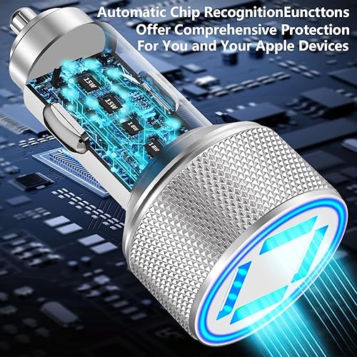 Vista 31 de 【MFi Certified】iPhone Fast Car Charger, BARMASO 4.8A Dual USB Smart Car Power Cigarette Lighter USB Fast Car Charging Adapter with 2Pack Lightning