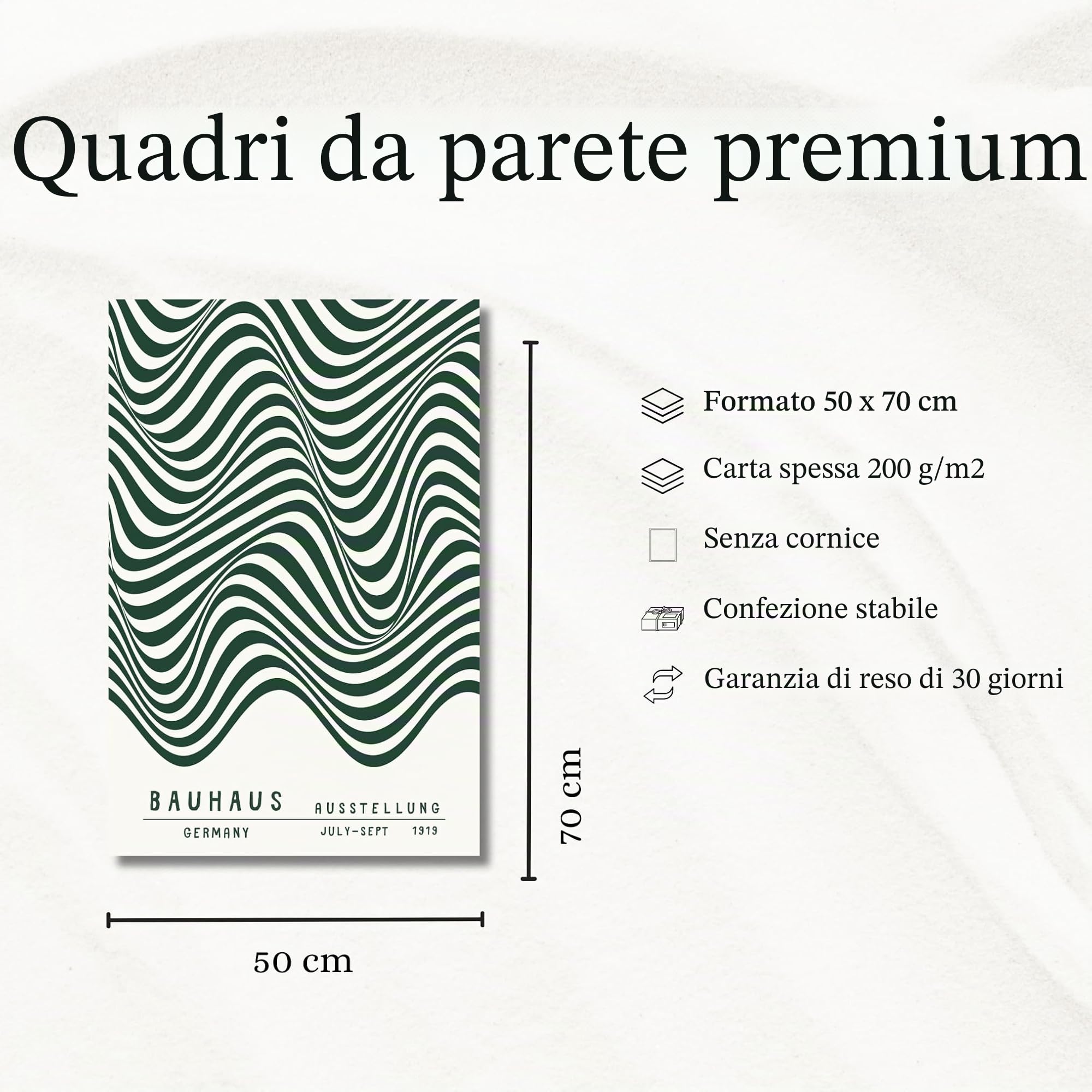 ZoeyAustin® Set di 3 poster d'arte senza cornice, 50 x 70, elegante poster da parete, 3 immagini, immagini fronte/retro (Bauhaus Verde)