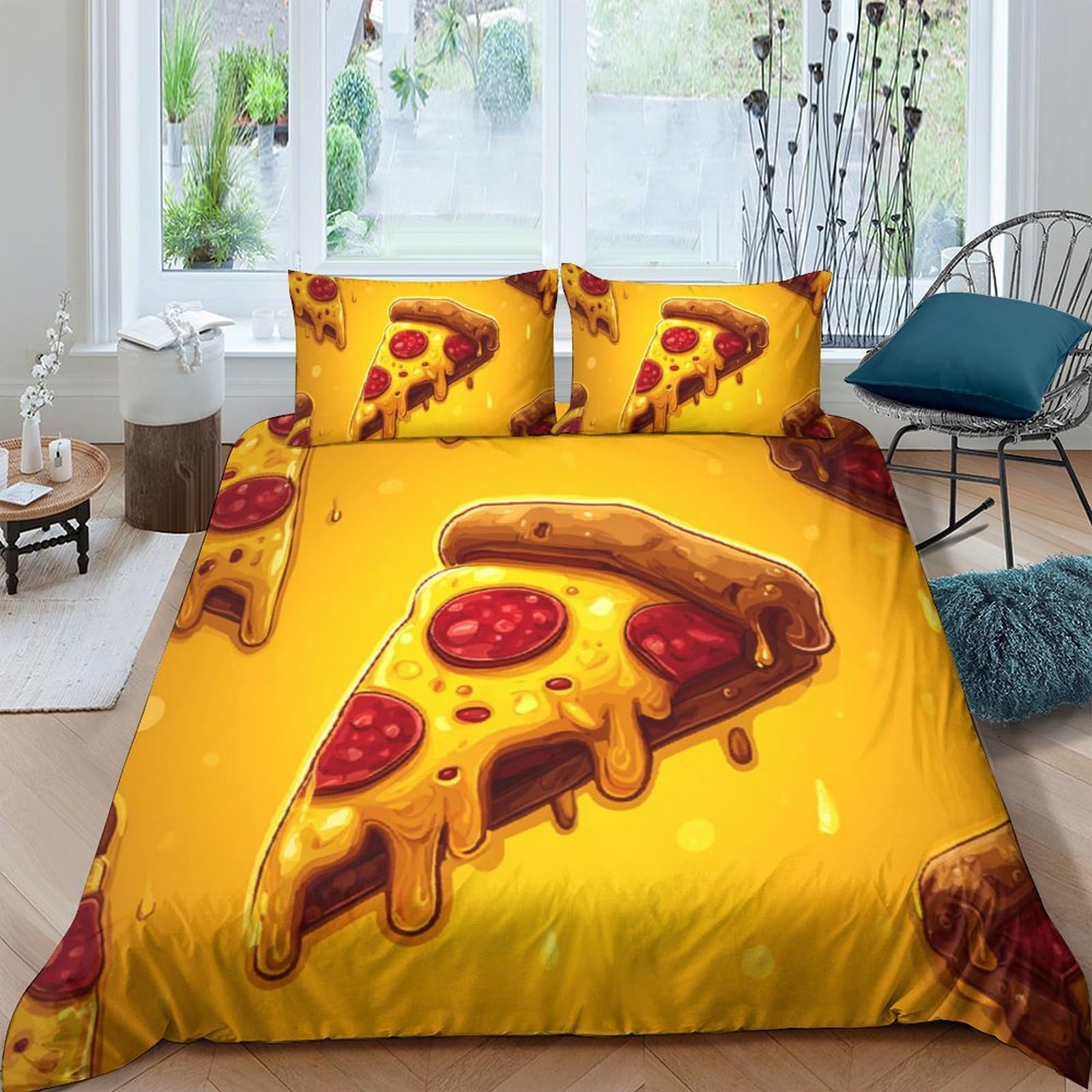 Ctjqhvkz Style-5 3D Printed Pizza Slice Fitted Sheet Microfiber Yellow Cheese Pattern Mattress Cover For Bedroom Dorm Room Decor Single（135X200cm）