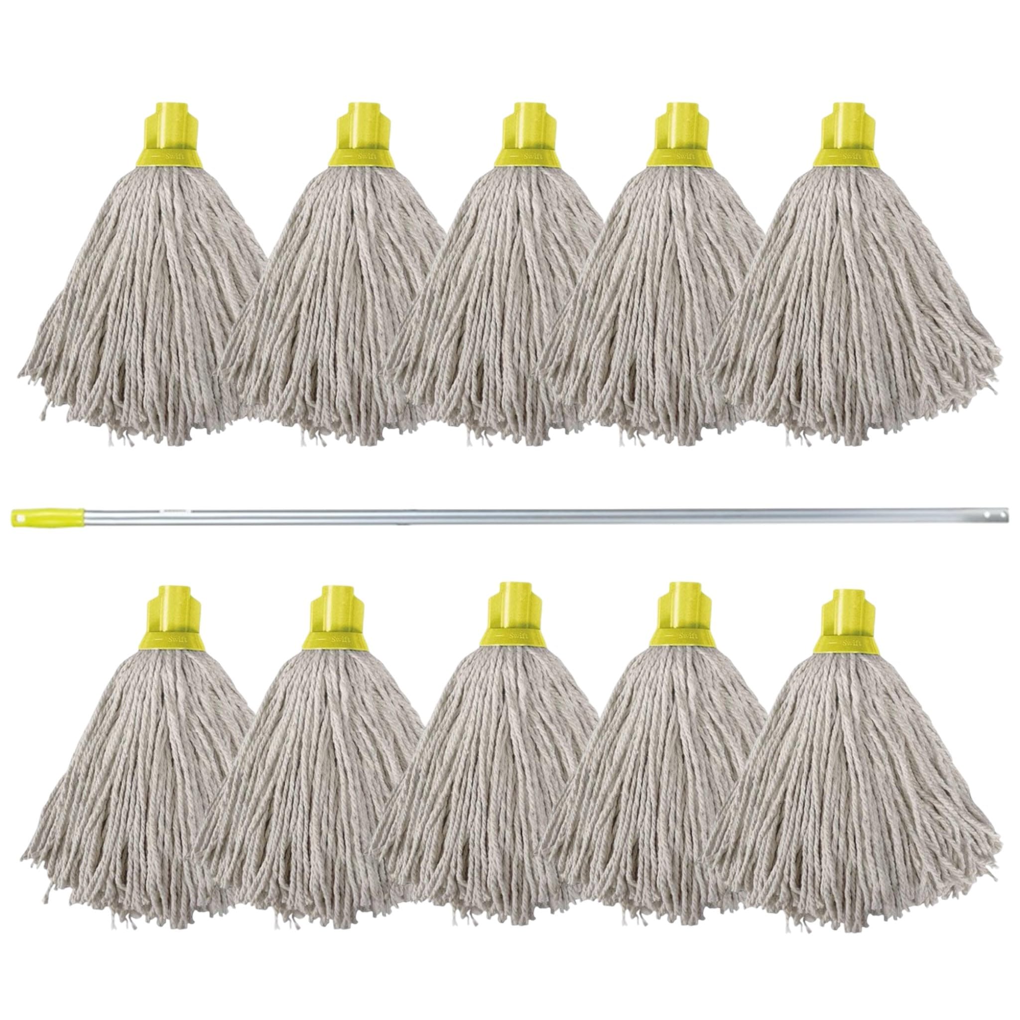 Aardvark Janitorial Supplies Yellow 10 Swift Py Cotton Mop Heads And 1 Colour Coded Mop Handle (Yellow)