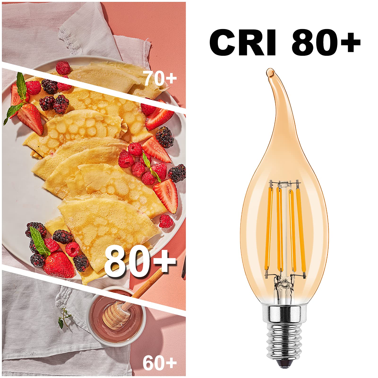 Confezione 10 Lampadine LED C35 A Candela 4W 2700K - Luce Calda Ambrata, E14 Punta Piegata, Non Dimmabili, Equivalenti A 40W, Attacco Vite Piccolo