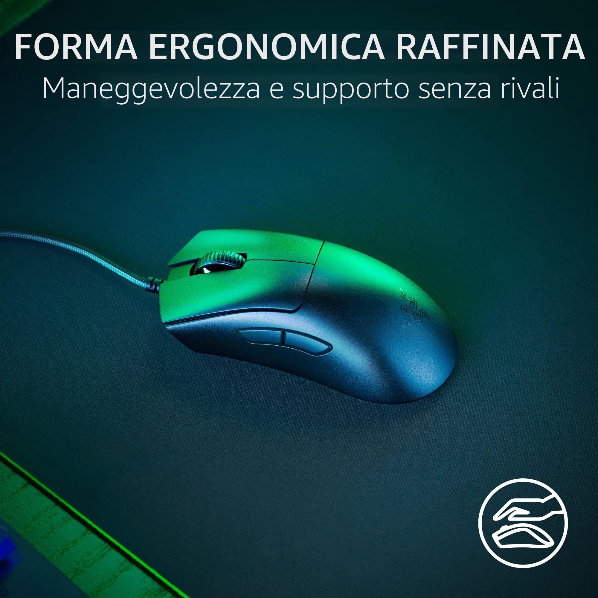 Razer DeathAdder V3 Mouse da gioco cablato: 59 g ultra leggero - Sensore ottico Focus Pro 30K - Switch rapidi Gen-3-8K Hz HyperPolling-6 pulsanti programmabili -Ergonomico -Cavo Speedflex - Nero