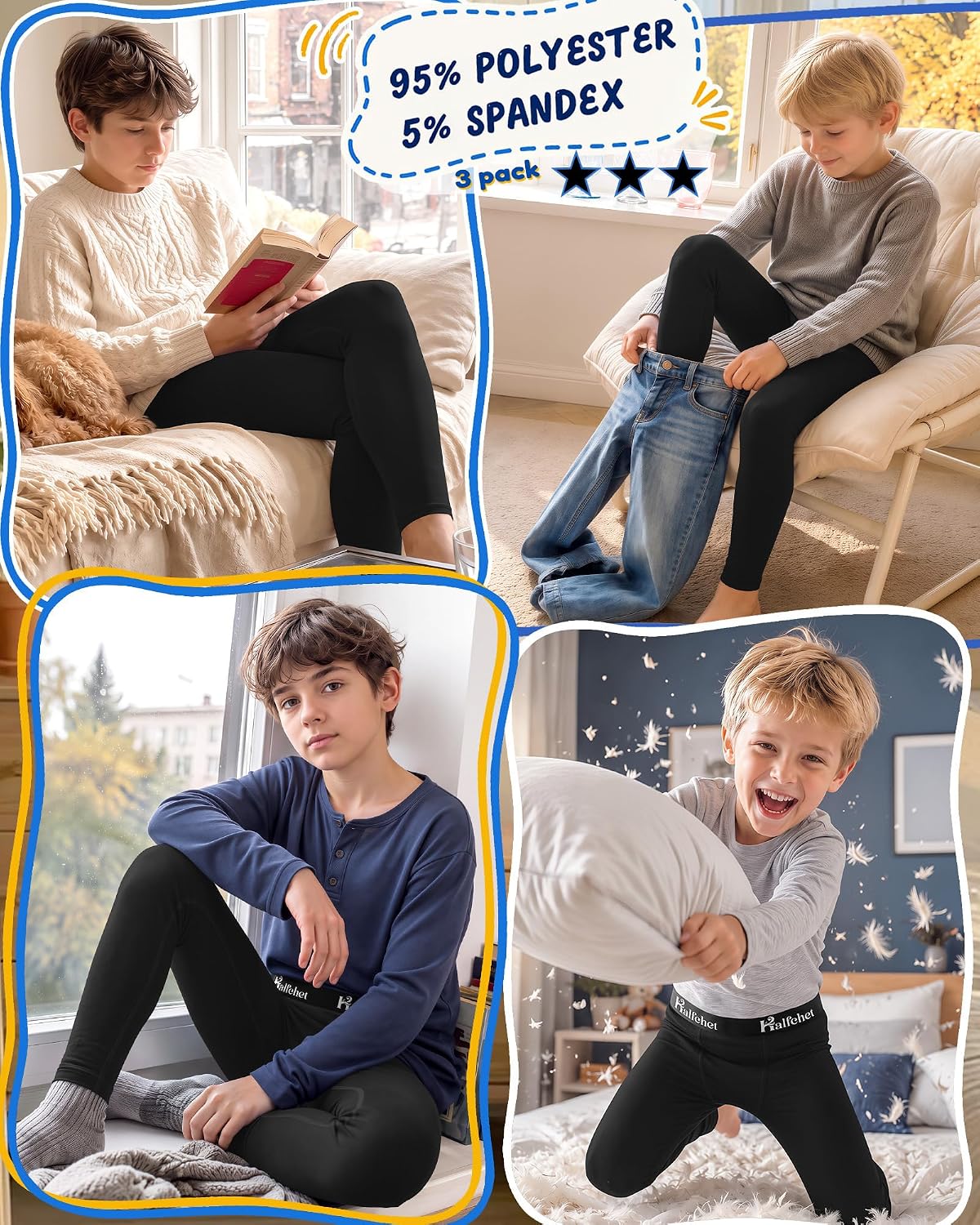 Halfchet 3 Pack Boy's Compression Leggings Athletic Tight Pants