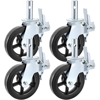4PCS Scaffolding Caster 8" x 2" Black Wheels w/Locking Brakes 1-3/8" 4400LBS OEM
