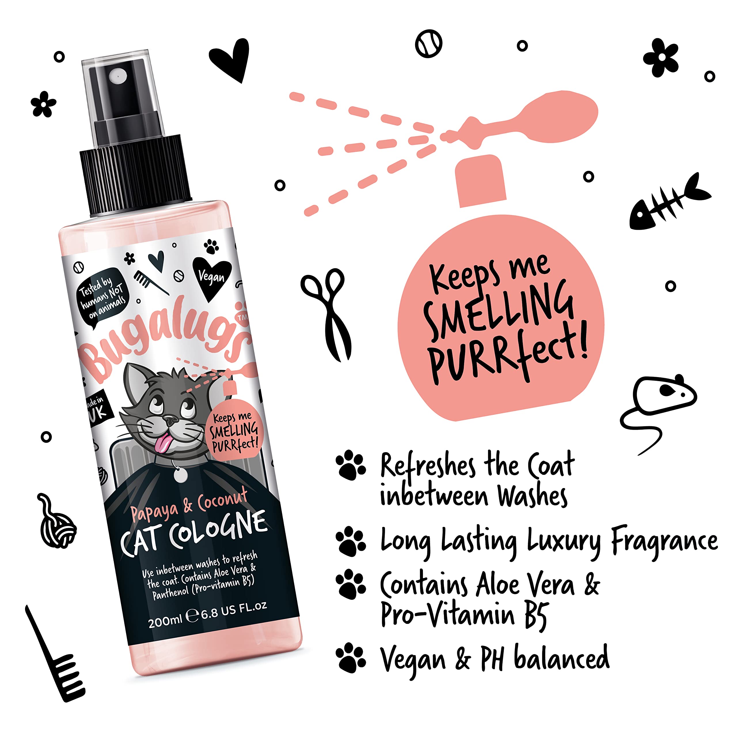 Bugalugs Katzenparfüm Papaya Kokosnuss Deo für Katzen Vegan Pro-Vitamin B5