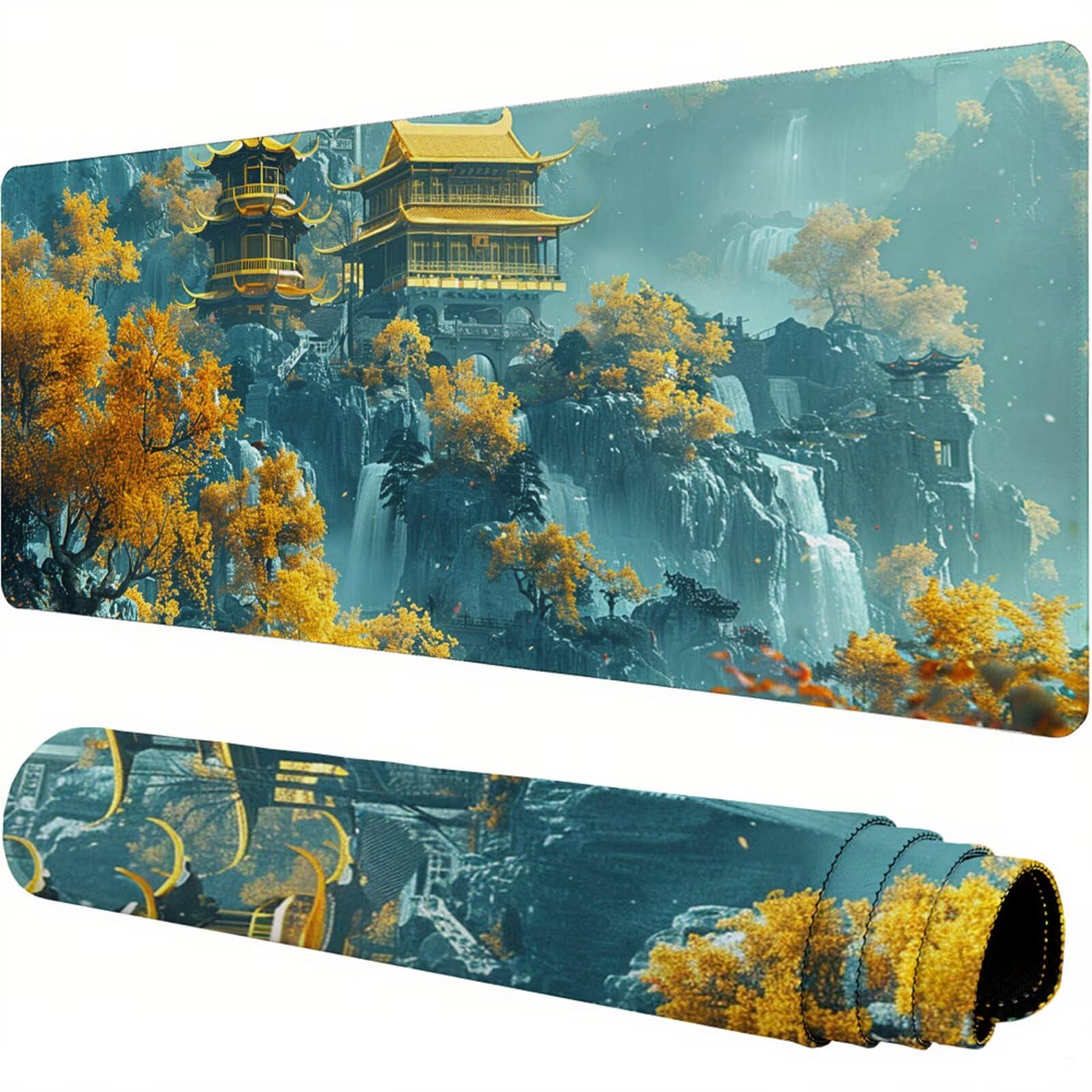 Żółta podkładka pod mysz XXL 1400 x 600 x 3 mm pałac pod ręką akcesoria biurowe antypoślizgowa gumowa podstawa i szyte krawędzie podkładka pod mysz dla graczy do dekoracji biura dekoracyjnego