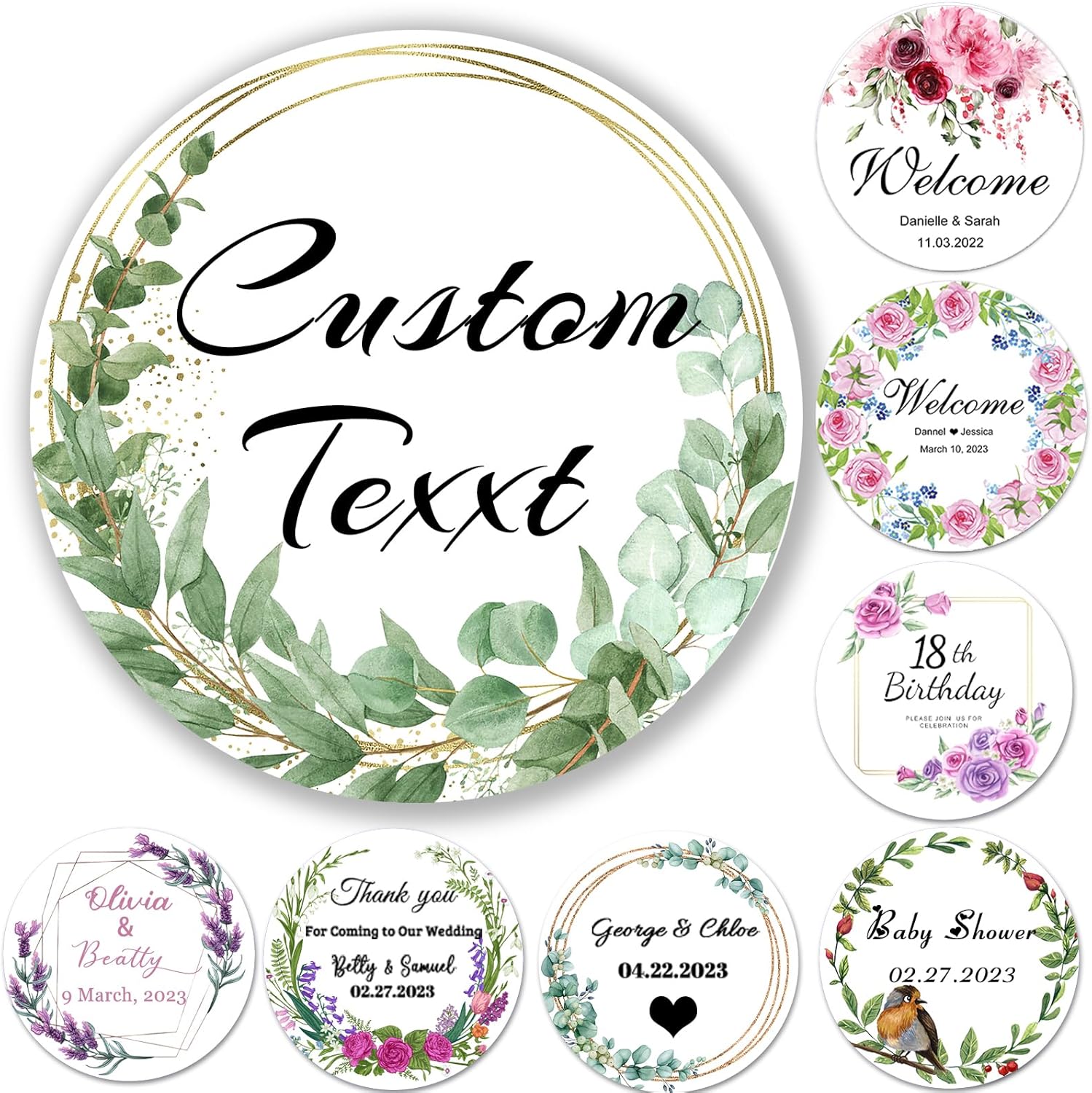 Custom Stickers & Labels with Photo, Text & Image for Wedding, Birthday, Baby Shower & Party Favors - 300 Pack