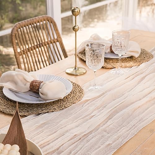 Miniatura 2 de Camino de mesa de gasa de 10 pies, 35 x 120 pulgadas, camino de mesa de gasa arrugada hecho de 100% poliéster, ideal para fiestas de cumpleaños,