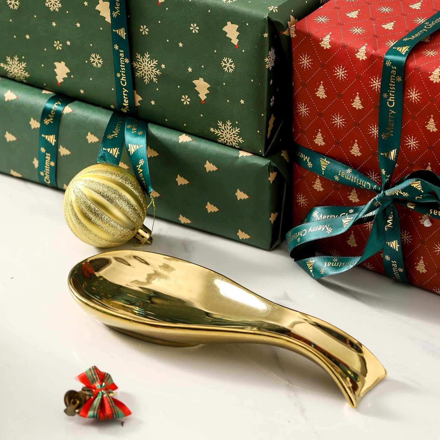 Ceramic Spoon Rest for Stove Top and Butter Dish with Lid-Christmas and Happy New Year Gift Ceramic Bundle